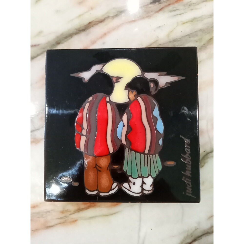Judi Hubbard Pottery Southwestern Art Tile Trivet - Masterworks Indian Kids